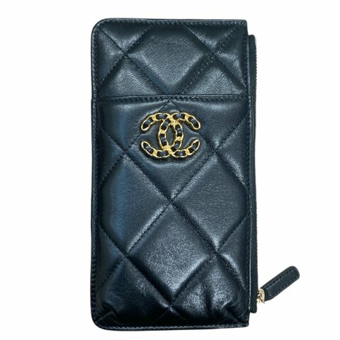 CHANEL 香奈兒 CHANEL19 羊皮 機票/護照夾 黑色 金釦