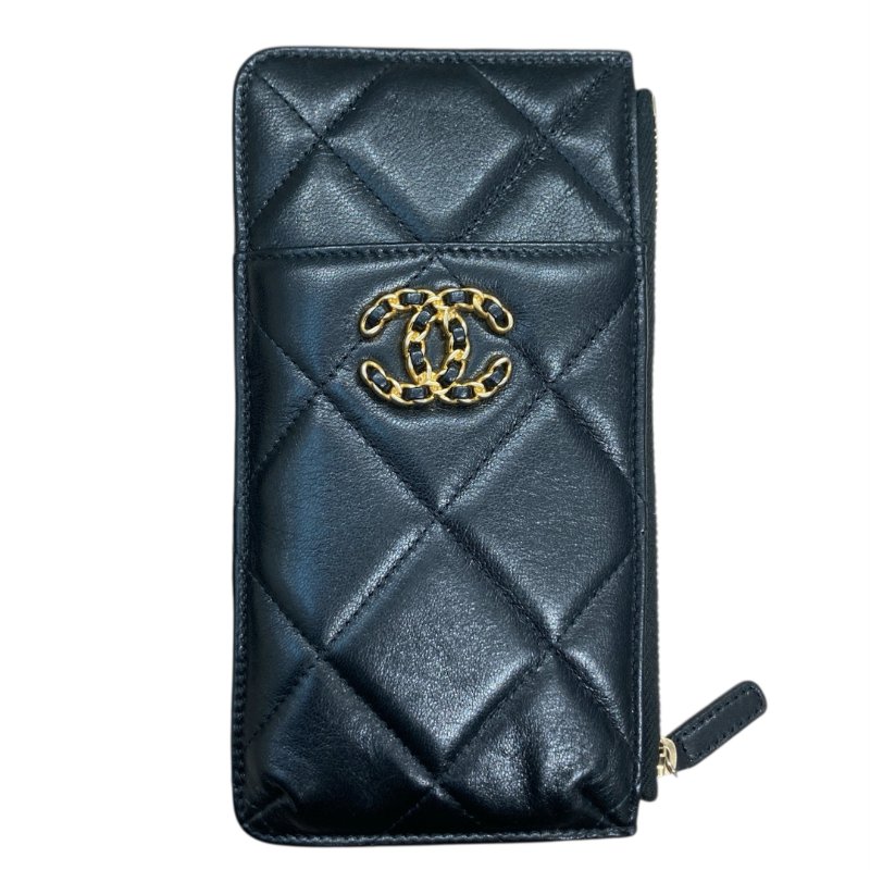 CHANEL 香奈兒 CHANEL19 羊皮 機票/護照夾 黑色 金釦-0
