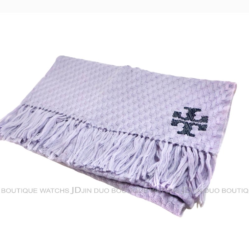 金鐸精品~2487 TORY BURCH 經典LOGO薰衣草紫色針織羊毛圍巾 近新展示品-2