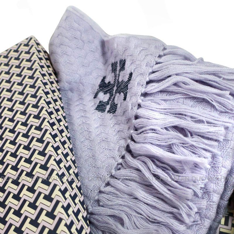 金鐸精品~2487 TORY BURCH 經典LOGO薰衣草紫色針織羊毛圍巾 近新展示品-5