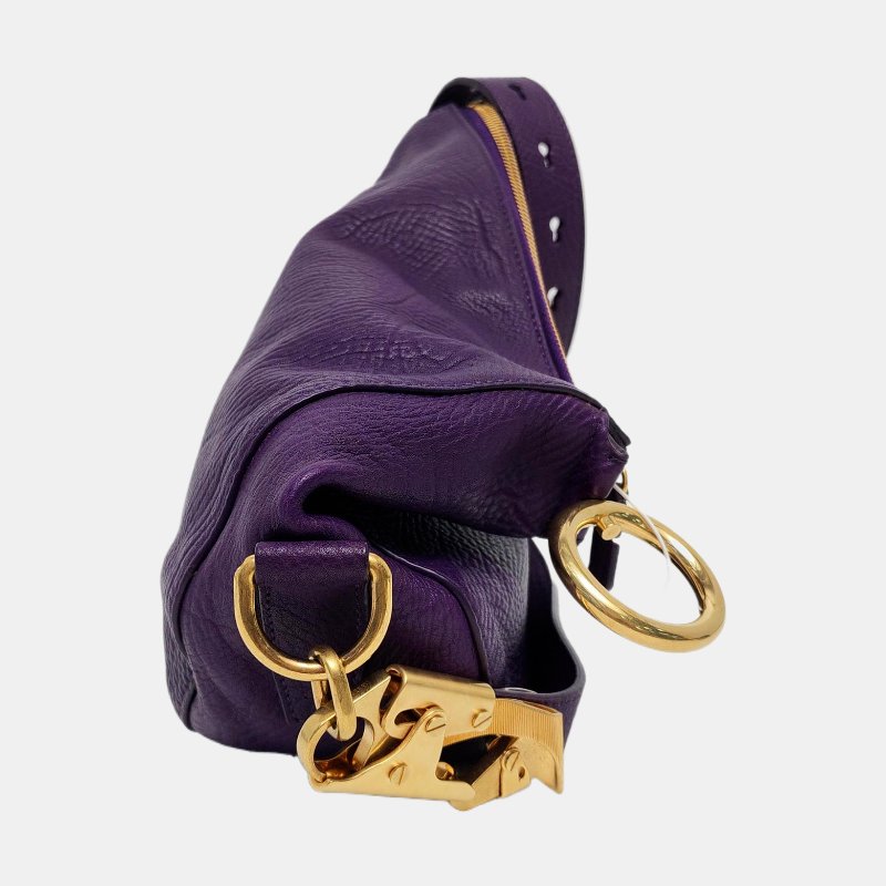 BURBERRY Canterbury小號紫色牛皮單肩包手提包金色五金可拆卸肩帶-3