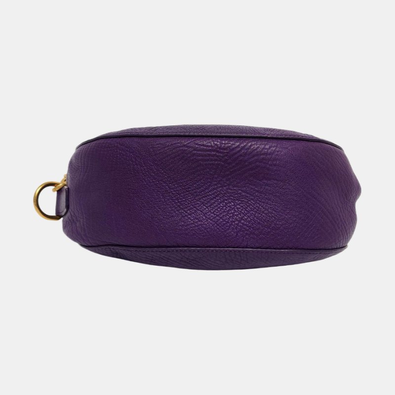 BURBERRY Canterbury小號紫色牛皮單肩包手提包金色五金可拆卸肩帶-5