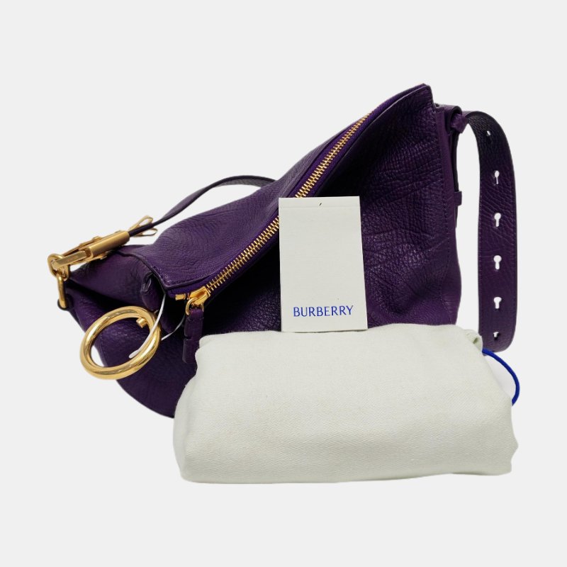 BURBERRY Canterbury小號紫色牛皮單肩包手提包金色五金可拆卸肩帶-7