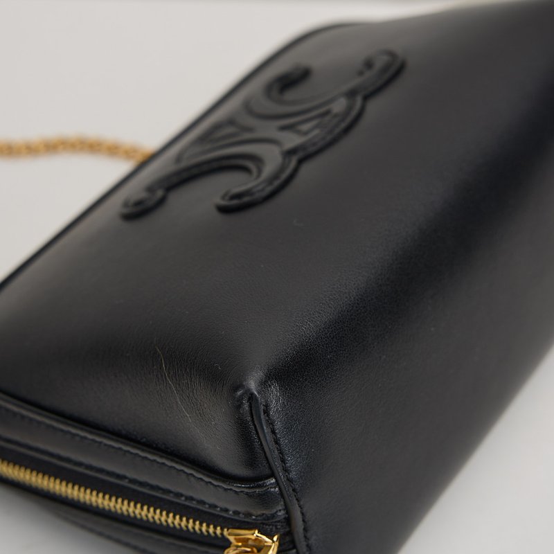 二手Celine 凱旋門牛皮貝殼化妝包/黑色-5