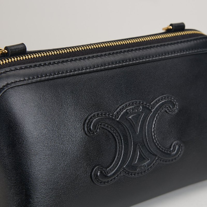 二手Celine 凱旋門牛皮貝殼化妝包/黑色-8