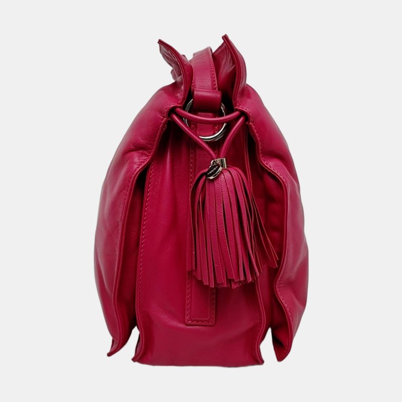 LOEWE Flamenco玫粉色羊皮流蘇單肩包銀色五金-2