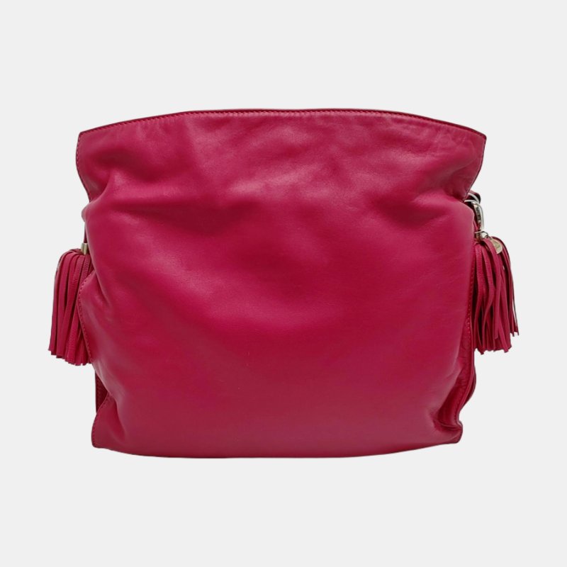 LOEWE Flamenco玫粉色羊皮流蘇單肩包銀色五金-4