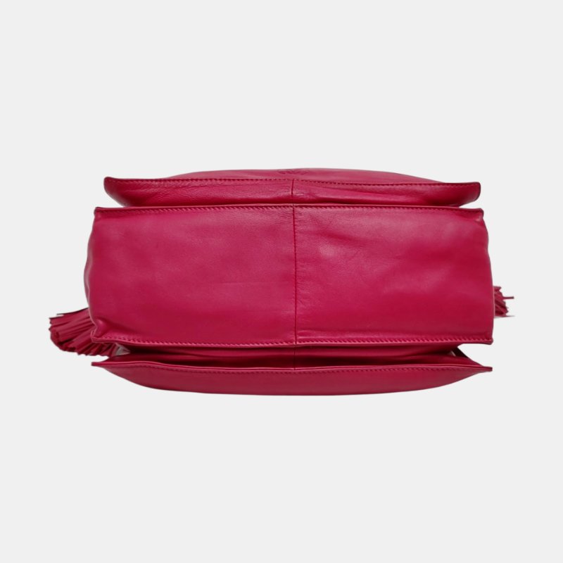 LOEWE Flamenco玫粉色羊皮流蘇單肩包銀色五金-5