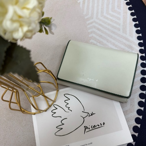 Agnes b. 淺綠綠邊短款錢包 vintage 二手 中古