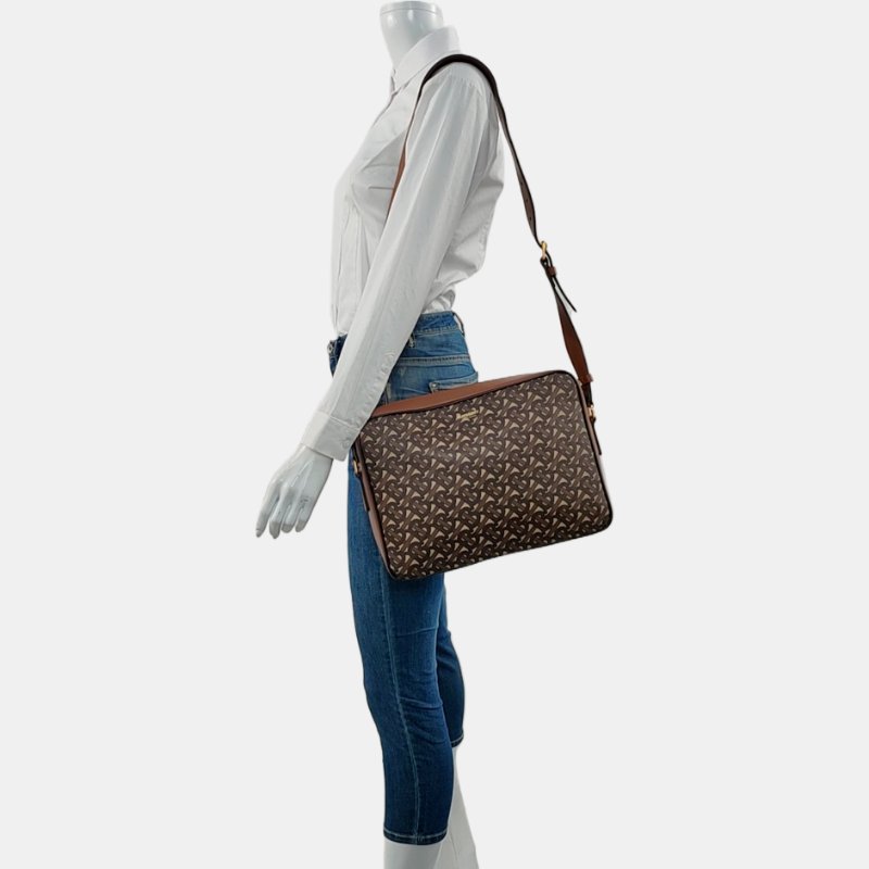 BURBERRY TB 棕色塗層帆布TB單肩包斜挎包金色五金-1