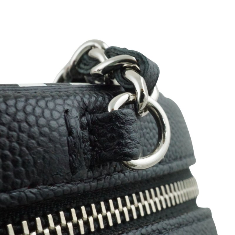 CHANEL 香奈兒 魚子醬黑白斜紋圓形 斜背包 肩背包-12