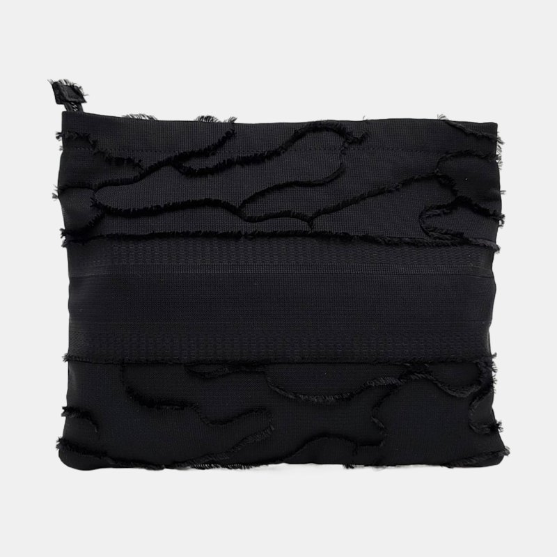 DIOR Diordouble中號黑色帆布刺繡手拿包黑色五金 9.8新-4