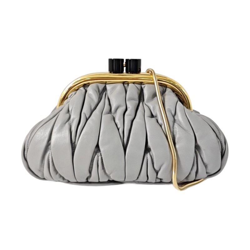 Miu Miu Miu Belle 灰色羊皮單肩包金色五金可拆卸肩帶 9.8新-0