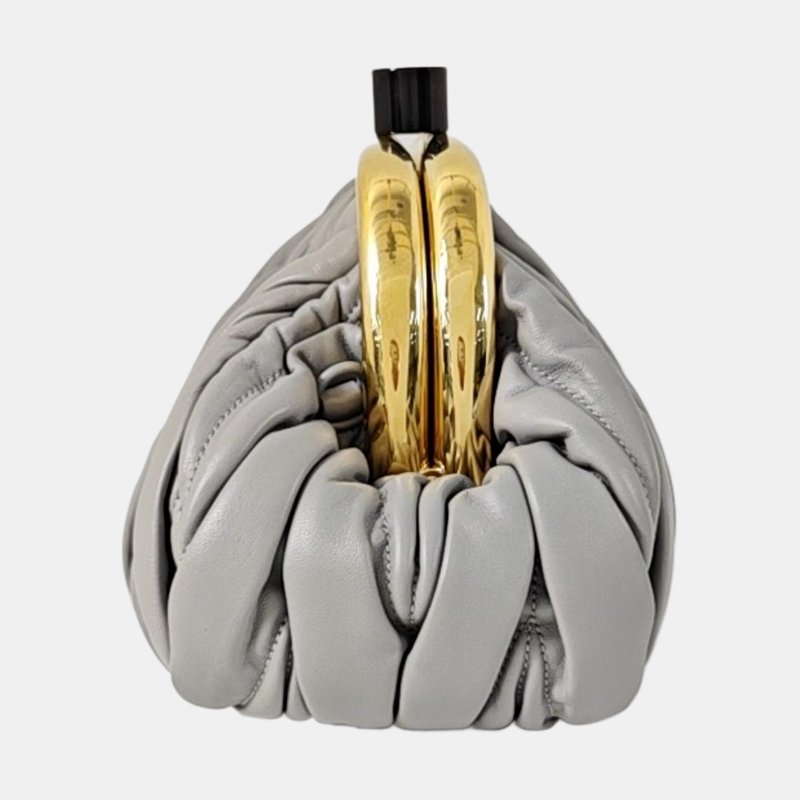 Miu Miu Miu Belle 灰色羊皮單肩包金色五金可拆卸肩帶 9.8新-2