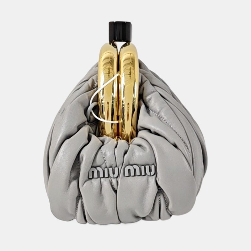 Miu Miu Miu Belle 灰色羊皮單肩包金色五金可拆卸肩帶 9.8新-3