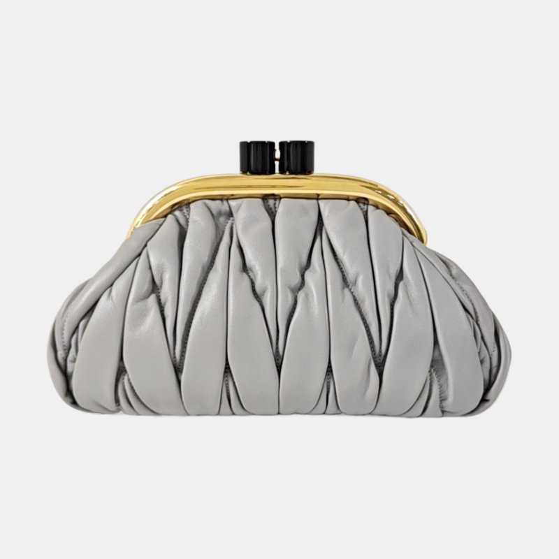 Miu Miu Miu Belle 灰色羊皮單肩包金色五金可拆卸肩帶 9.8新-4