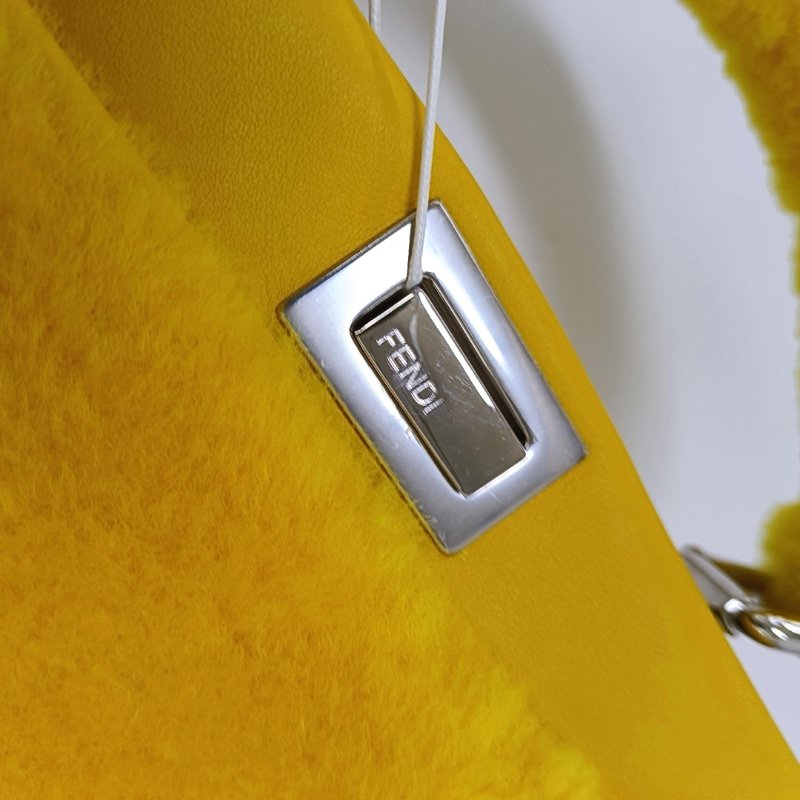 FENDI Peekaboo迷你黃色皮草單肩包斜挎包手提包銀色五金可拆卸肩帶-8