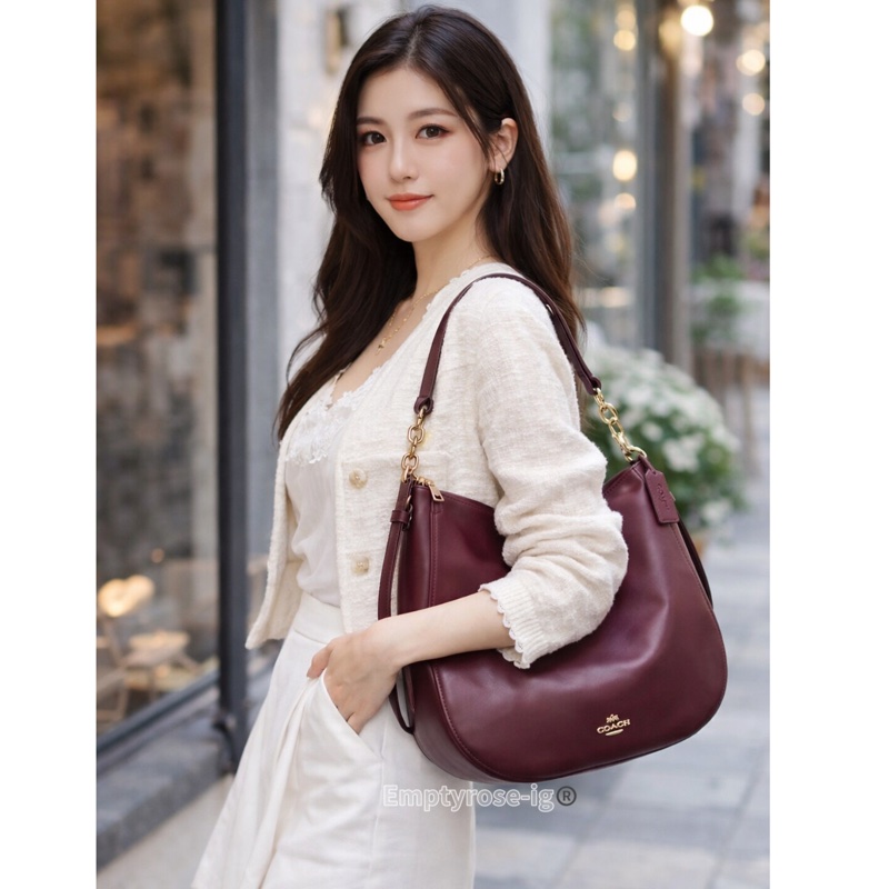 coach hobo全新✨雙背帶hobo酒紅🧧過年限定-0