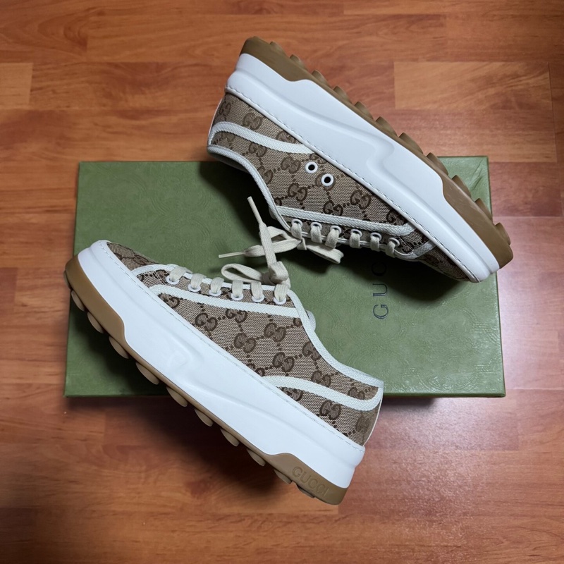 Gucci正品古馳厚底鞋 低幫滿印時尚板鞋 女款 棕白 37碼-8