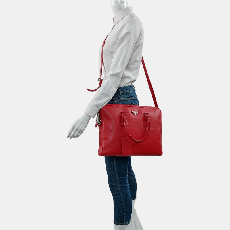 PRADA紅色牛皮單肩包可拆卸肩帶 9.8新-1