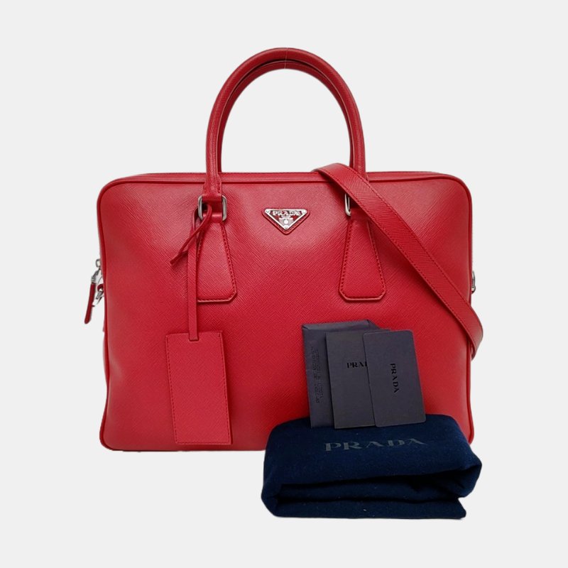PRADA紅色牛皮單肩包可拆卸肩帶 9.8新-7