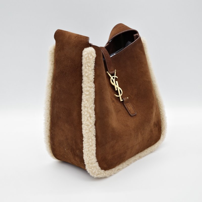 Saint Laurent 聖羅蘭 Le 5 à 7麂皮拼接 自然米色 羊羔毛小型 單肩包-4