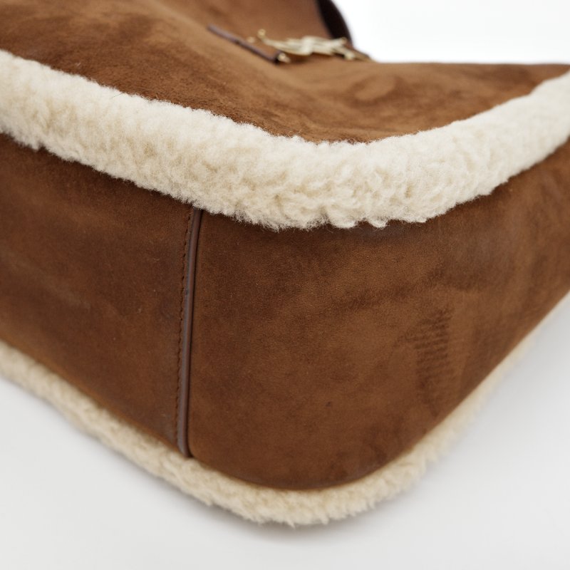 Saint Laurent 聖羅蘭 Le 5 à 7麂皮拼接 自然米色 羊羔毛小型 單肩包-11