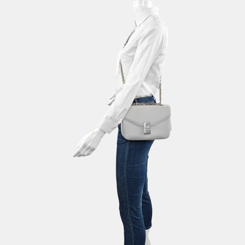 CELINE C 中號灰色牛皮單肩包斜挎包銀色五金-1
