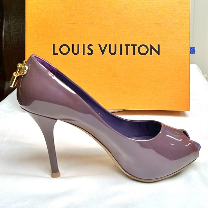 Louis Vuitton 紫色經典漆皮露趾高跟鞋 鞋碼37.5-2