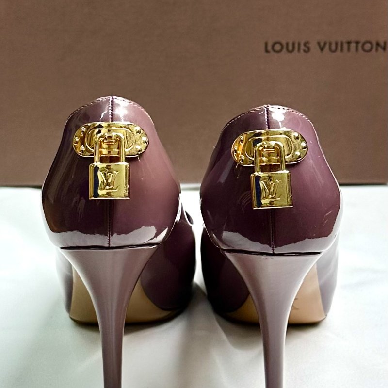 Louis Vuitton 紫色經典漆皮露趾高跟鞋 鞋碼37.5-6