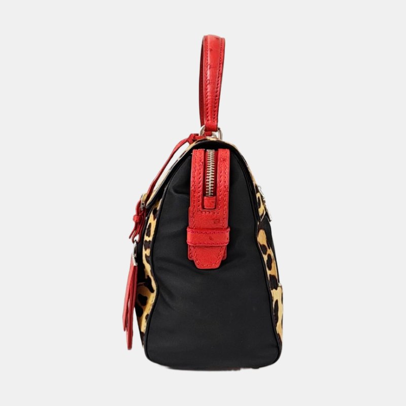 PRADA拼色馬毛單肩包斜挎包手提包銀色五金可拆卸肩帶-2