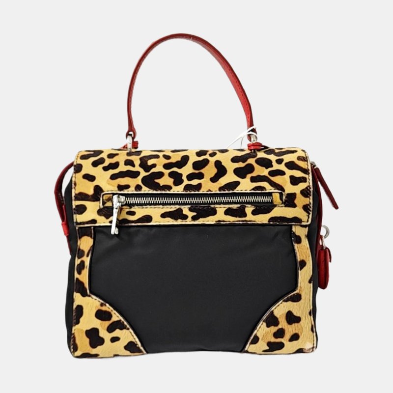 PRADA拼色馬毛單肩包斜挎包手提包銀色五金可拆卸肩帶-4