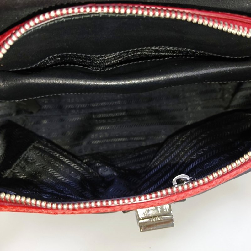 PRADA拼色馬毛單肩包斜挎包手提包銀色五金可拆卸肩帶-6