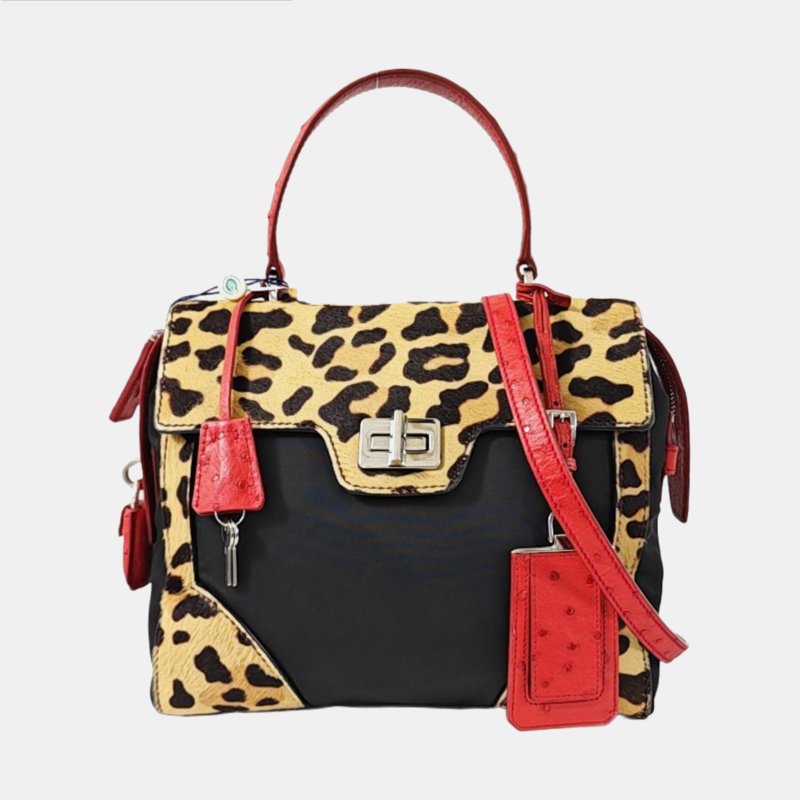 PRADA拼色馬毛單肩包斜挎包手提包銀色五金可拆卸肩帶-7