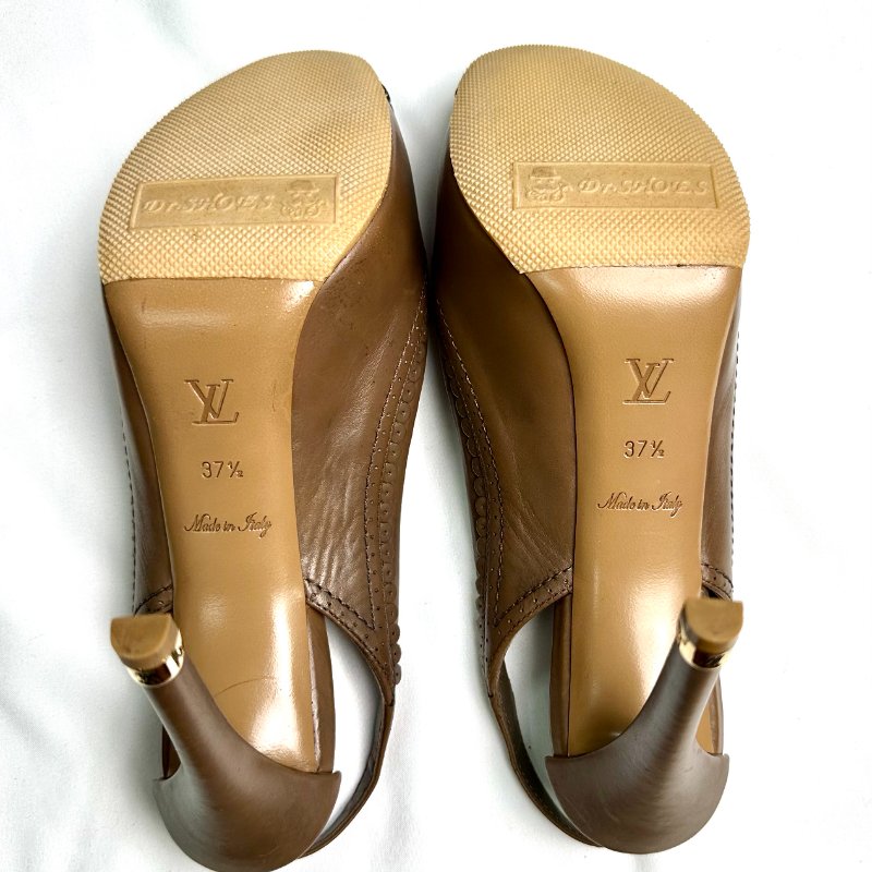 Louis Vuitton 經典焦糖棕露趾高跟鞋 鞋碼37.5-4