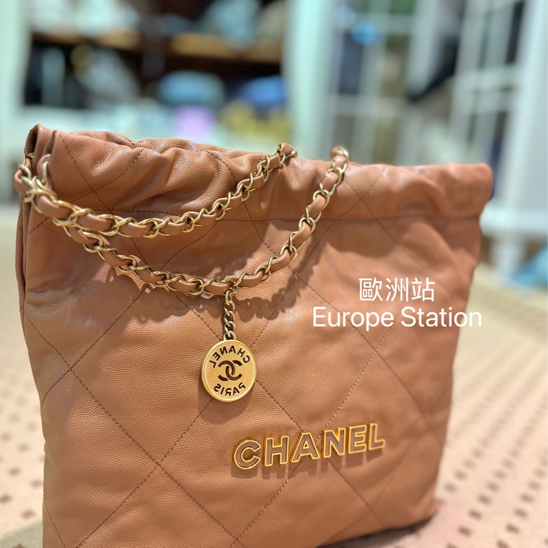 CHANEL 22 bag 棕色小牛皮 S size-0