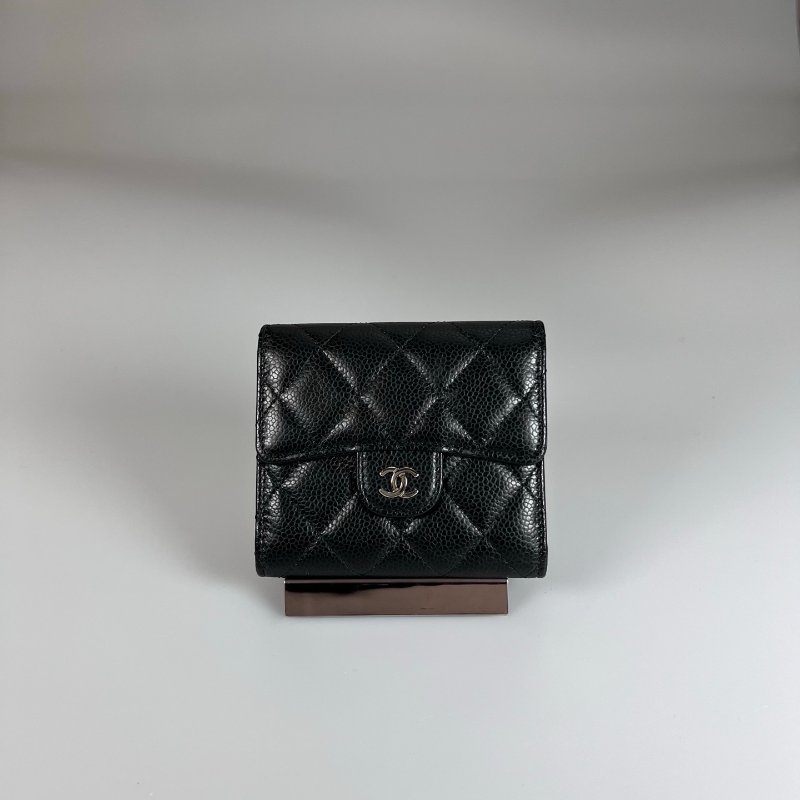 CHANEL CF三折短夾 荔枝黑銀 晶片款-0