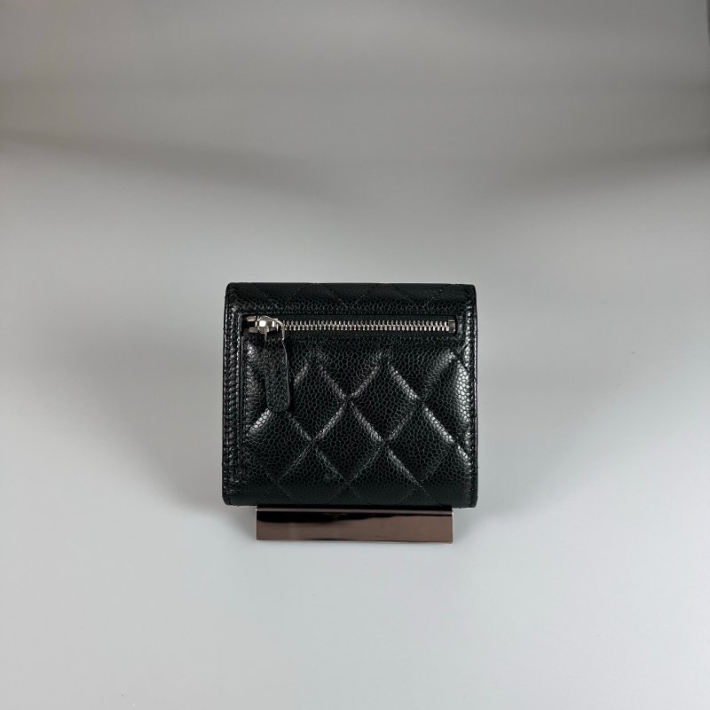 CHANEL CF三折短夾 荔枝黑銀 晶片款-1