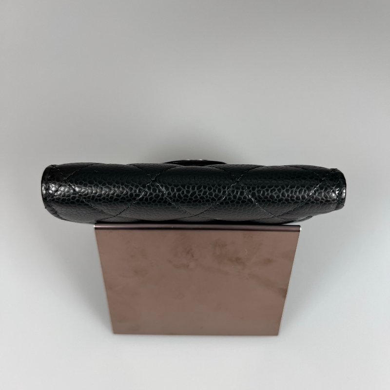 CHANEL CF三折短夾 荔枝黑銀 晶片款-4