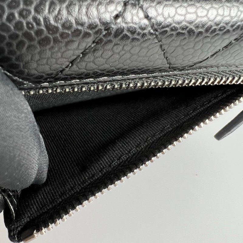 CHANEL CF三折短夾 荔枝黑銀 晶片款-7