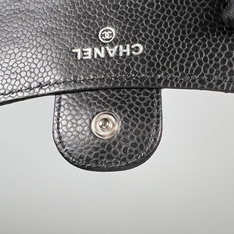 CHANEL CF三折短夾 荔枝黑銀 晶片款-9