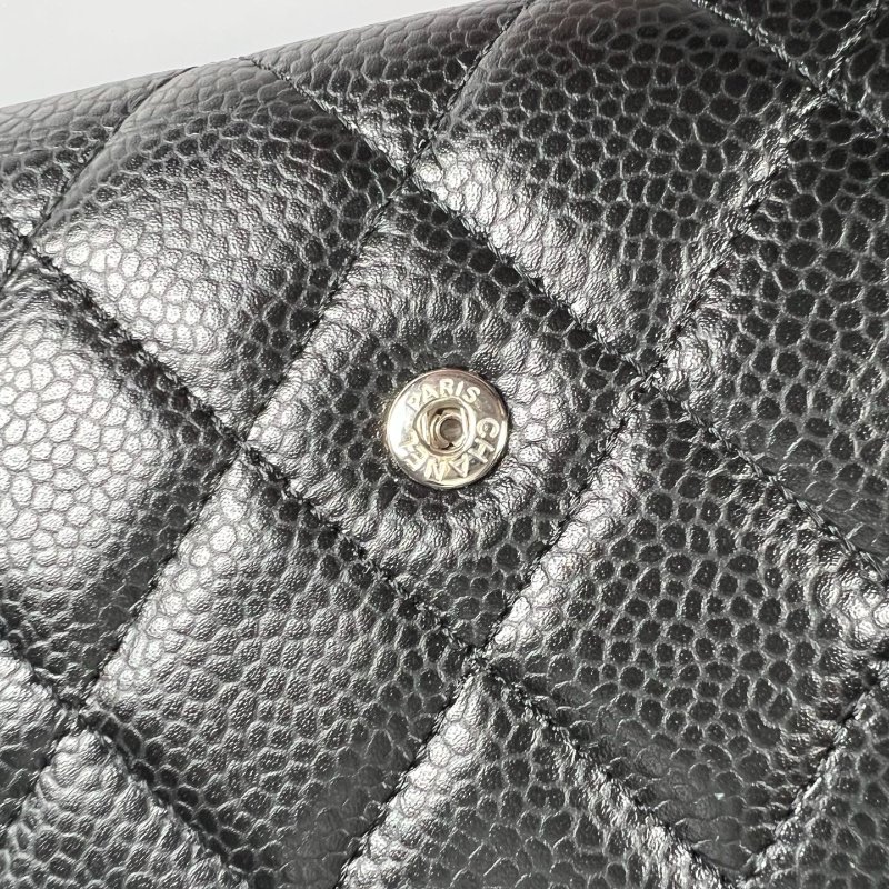 CHANEL CF三折短夾 荔枝黑銀 晶片款-10