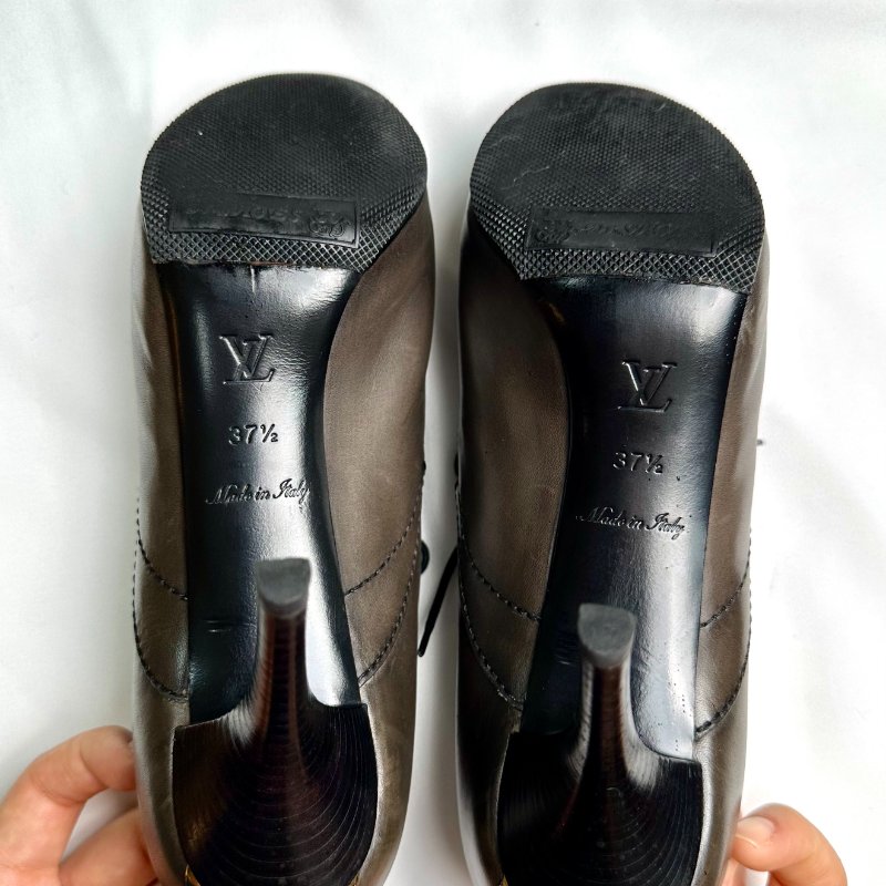 Louis Vuitton 深灰皮革淺口高跟鞋 鞋碼37.5-3