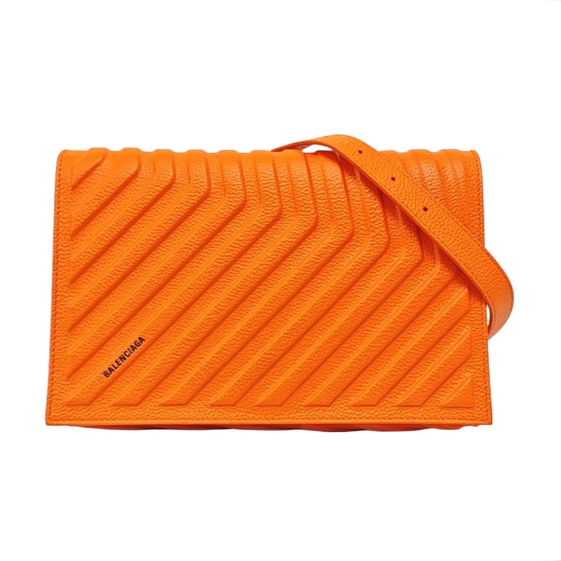 BALENCIAGA橙色牛皮壓紋單肩包斜挎包銀色五金可拆卸肩帶-0