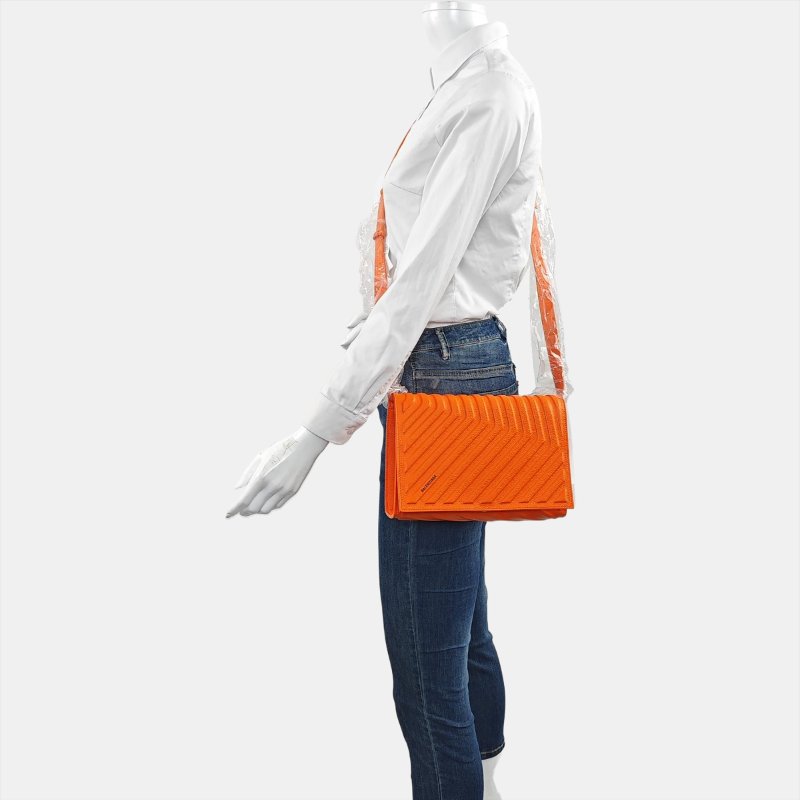 BALENCIAGA橙色牛皮壓紋單肩包斜挎包銀色五金可拆卸肩帶-1