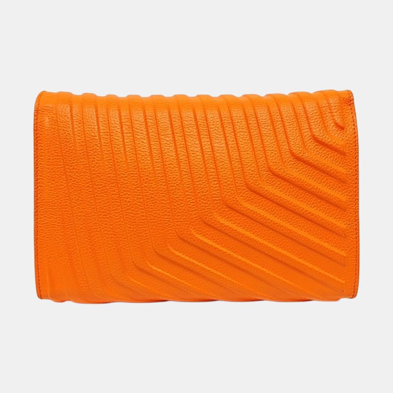 BALENCIAGA橙色牛皮壓紋單肩包斜挎包銀色五金可拆卸肩帶-4