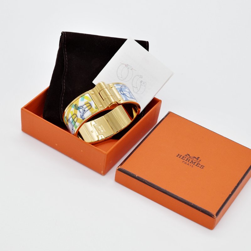 Hermès 愛馬仕 金色邊框 藍色 琺瑯手鐲-0
