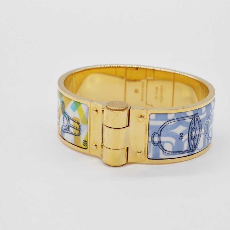Hermès 愛馬仕 金色邊框 藍色 琺瑯手鐲-1