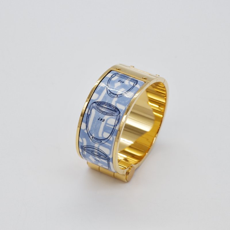 Hermès 愛馬仕 金色邊框 藍色 琺瑯手鐲-2