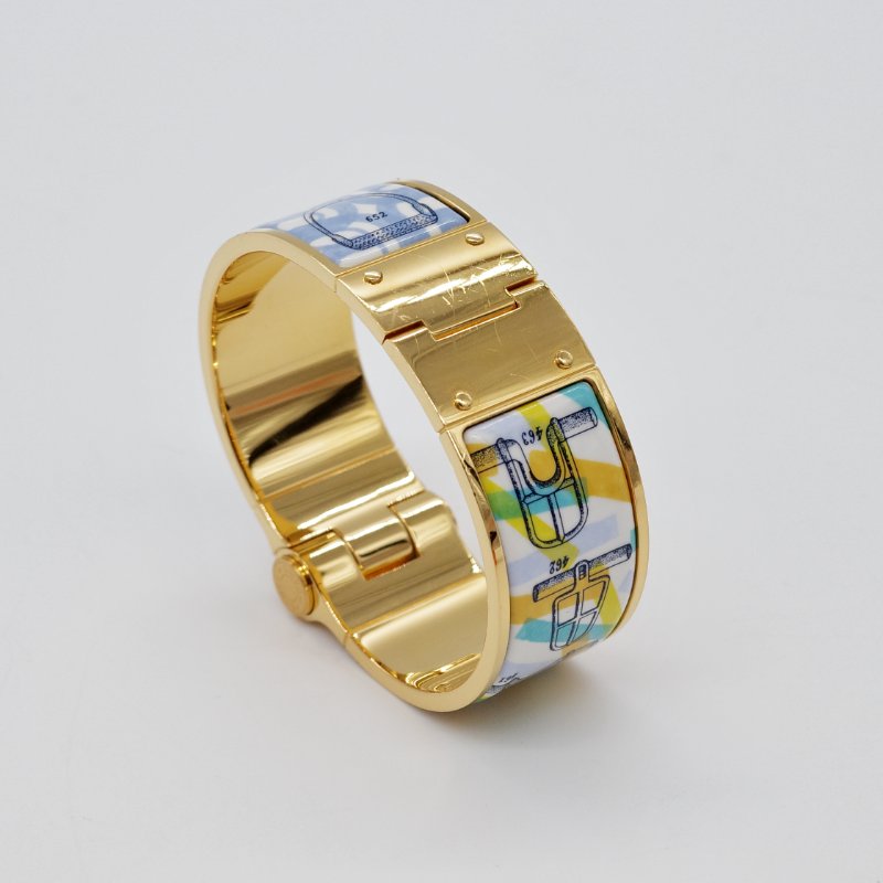 Hermès 愛馬仕 金色邊框 藍色 琺瑯手鐲-3